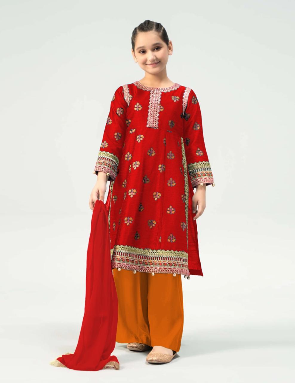 Kids 2-Piece Unstitched Embroidered Lawn Suit